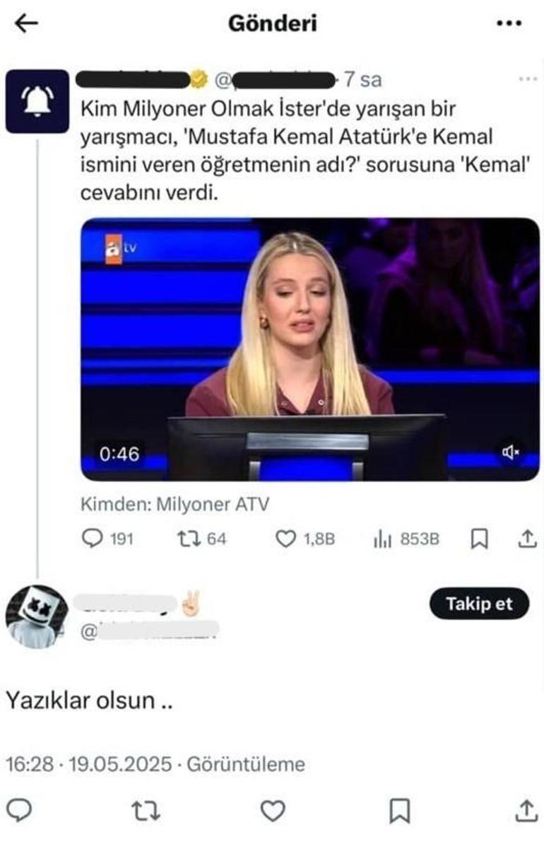Türkiye bu yarışmacıyı konuşuyor Atatürk sorusu sonrası sosyal medyada gündem oldu: Bir gecede binlerce insan tarafından linçlendim
