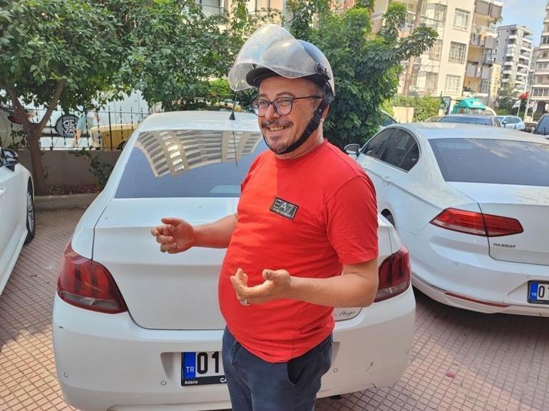 Adanada otomobil sürücüsüne kask cezası şoku
