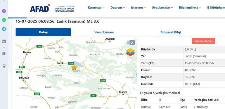 Samsunda korkutan deprem AFAD duyurdu