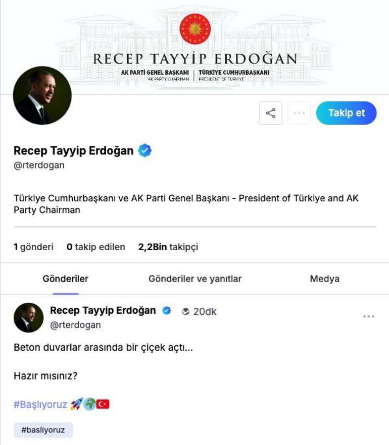 Cumhurbaşkanı Erdoğan NSosyalden ilk paylaşımını yaptı