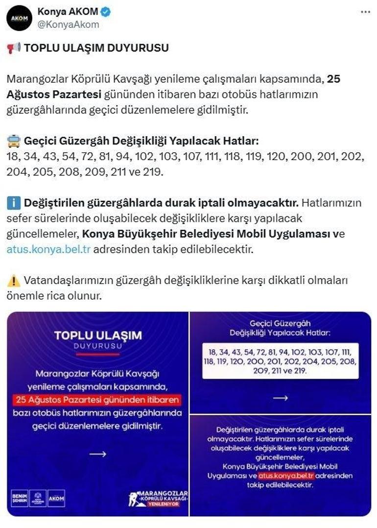 Konyada 23 güzergah değişiyor İşte o hatlar