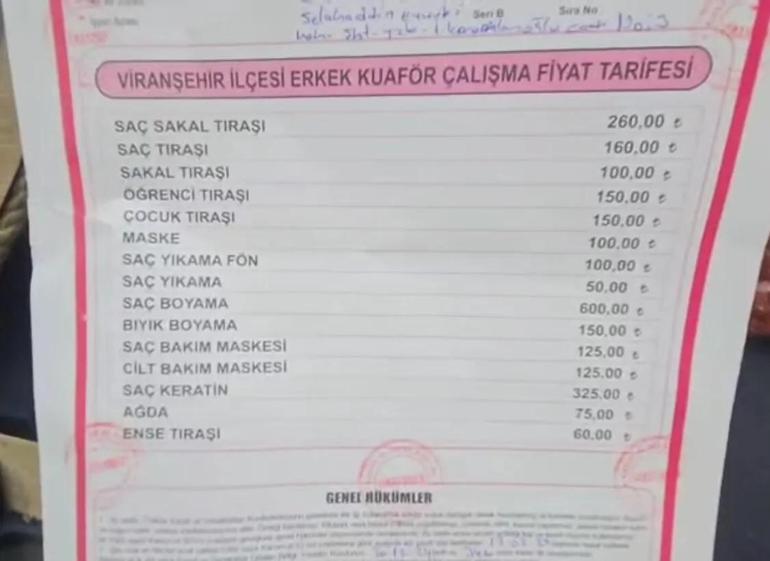 Şanlıurfada yeni berber fiyatları belli oldu İşte yeni tarife