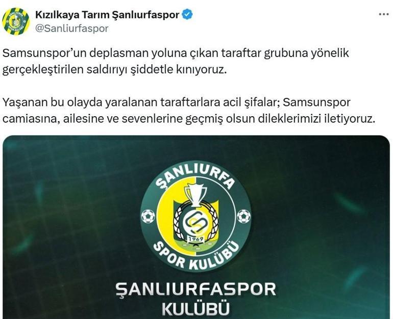 Şanlıurfaspor, Samsunspor taraftarlarına silahlı saldırıyı kınadı