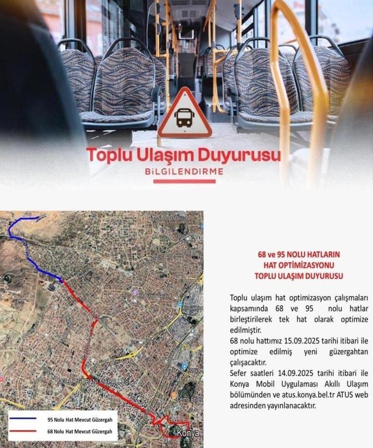 Konya’da otobüs kullananlar dikkat 2 hat birleştirildi: Yeni güzergâh 15 Eylül’de başlıyor