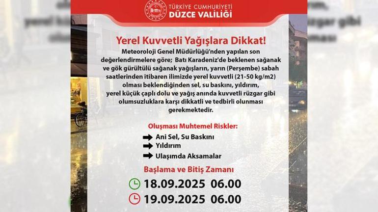 Düzce Valiliği saat vererek uyardı Perşembe ve Cuma günlerine dikkat