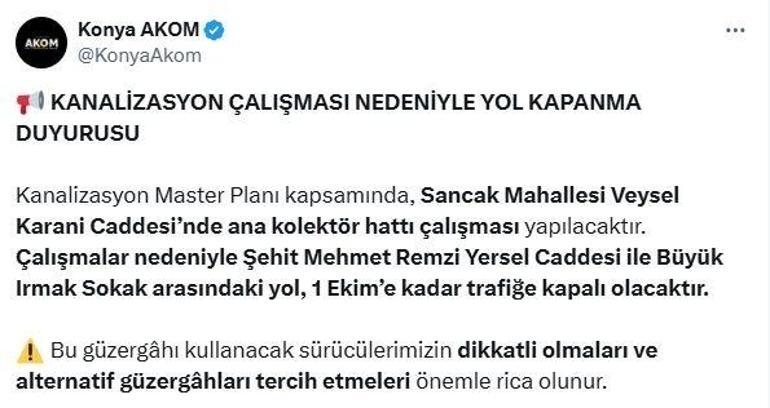 Konya’da bu yolu kullanan sürücüler dikkat 1 Ekim’e kadar kapalı