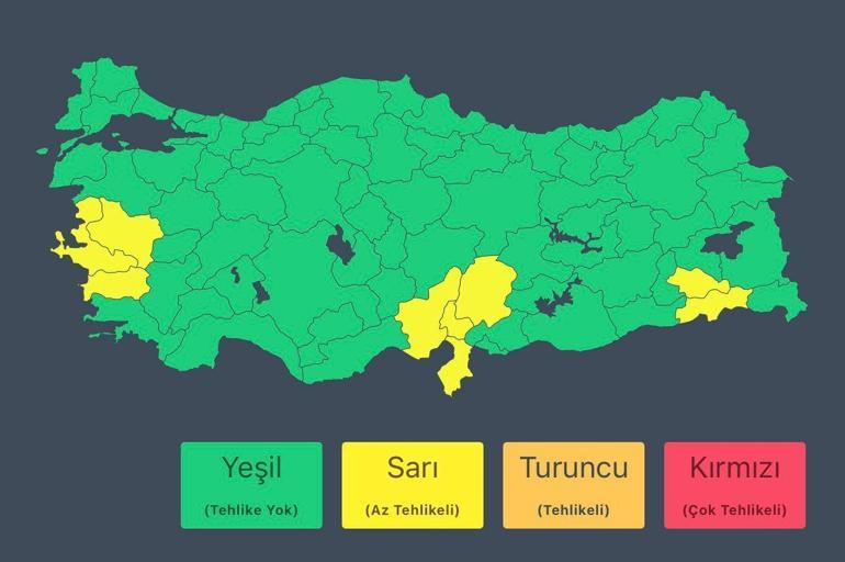 İçişleri Bakanlığı duyurdu 9 kent için sarı kodlu uyarı