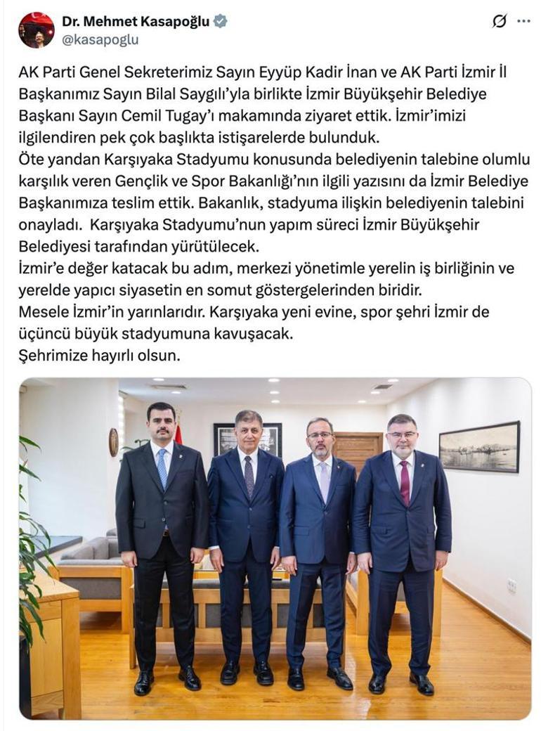 İzmir’de Karşıyaka stadı için dev zirve Kasapoğlu’ndan Karşıyaka’ya müjde