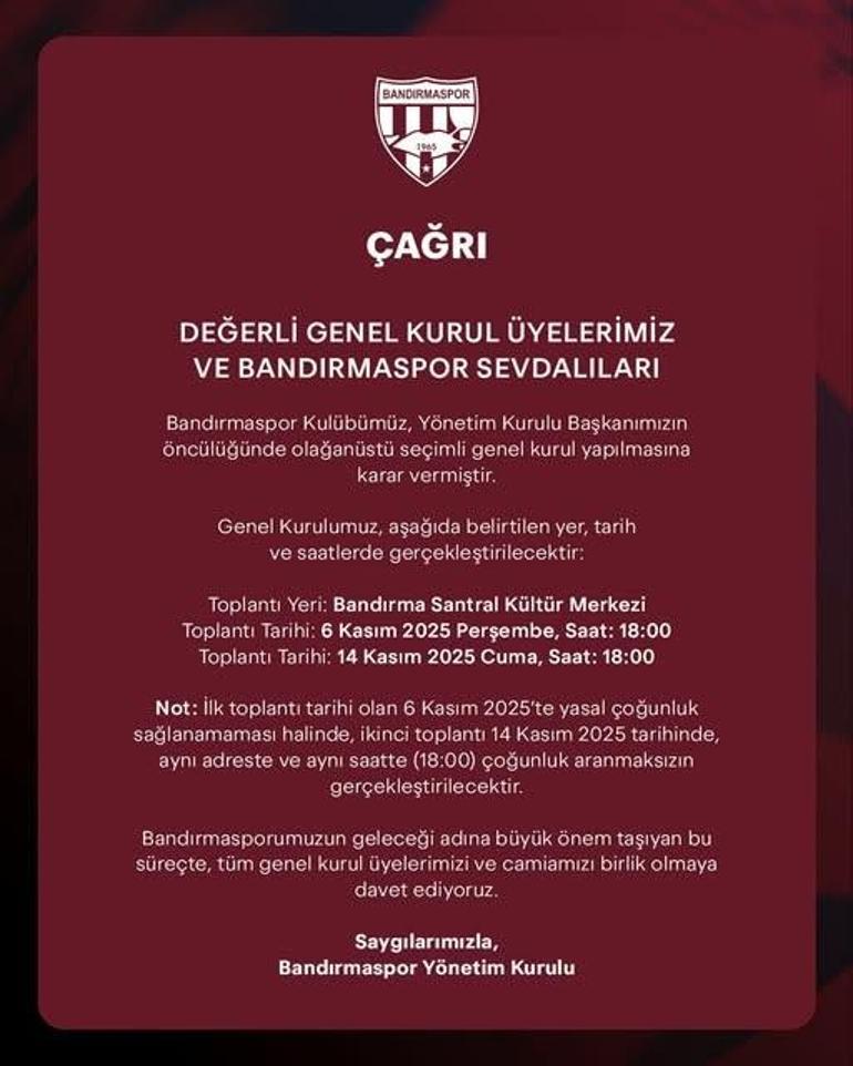 Bandırmaspor Kulübü’nde olağanüstü genel kurul kararı
