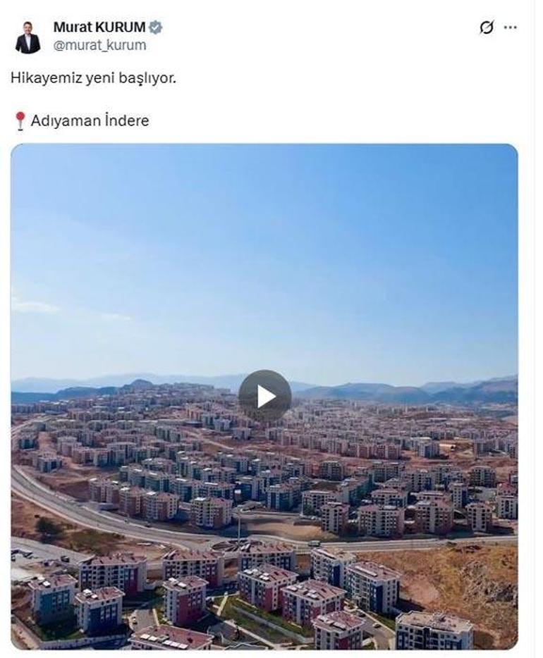Çevre, Şehircilik ve İklim Değişikliği Bakanı Kurumdan Adıyaman İndere paylaşımı