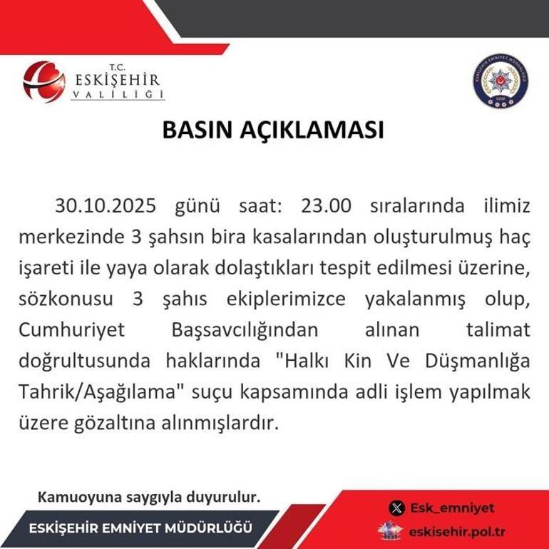 Eskişehirde tepki çeken olay Cumhuriyet Başsavcılığı talimatı ile gözaltına alındılar