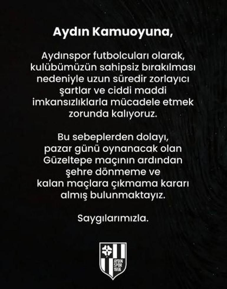 Aydınsporda futbolcular resti çekti: Şehre dönmeme kararı aldık