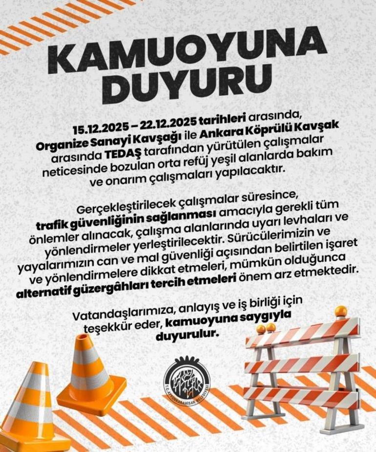 Afyonda bu yola dikkat 1 hafta sürecek