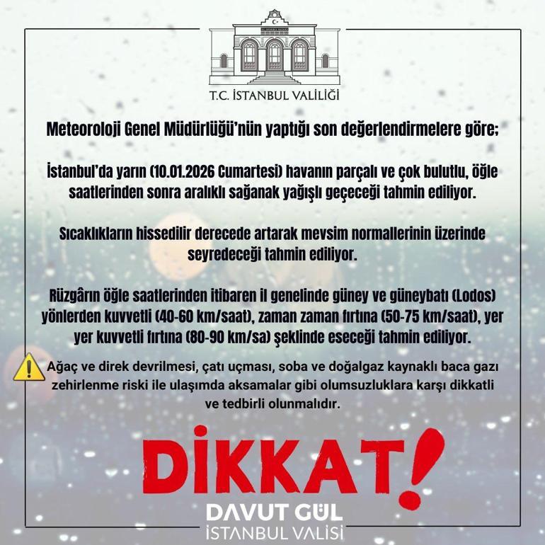 İstanbul Valiliğinden sağanak yağış ve kuvvetli rüzgar uyarısı