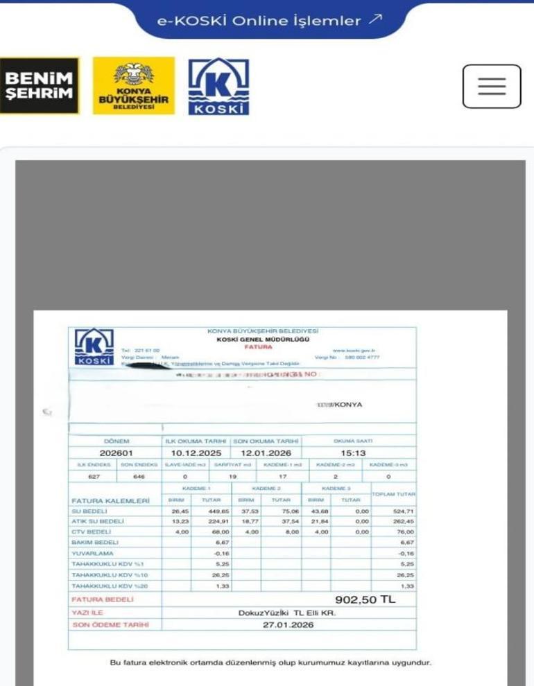 Yeni yılın ilk su faturası geldi: Konyada ağızlar açık kaldı