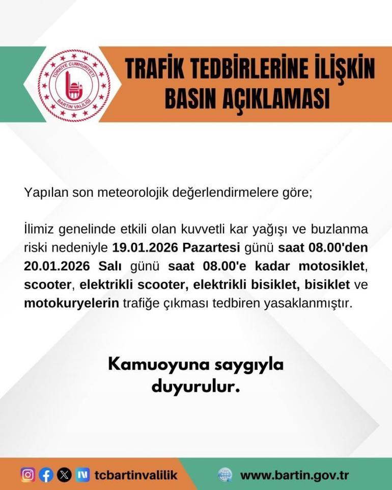 Motosiklet, scooter ve bisikletlerin trafiğe çıkması yasaklandı