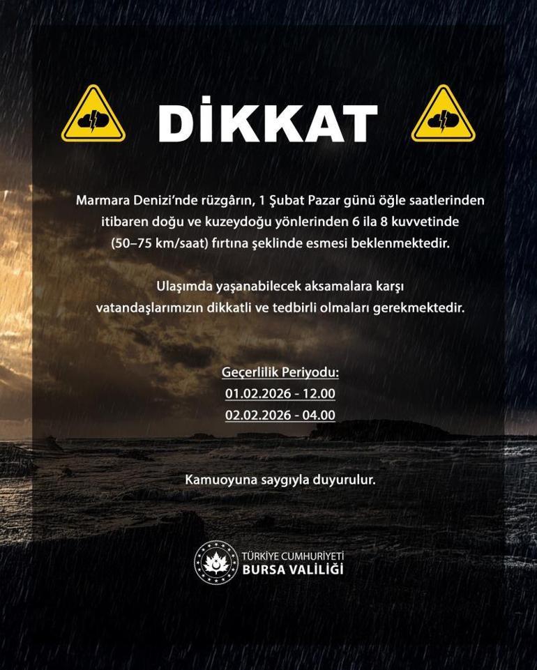 Bursa için kritik uyarı Saatteki hızı 75 kilometreye ulaşan fırtına bekleniyor