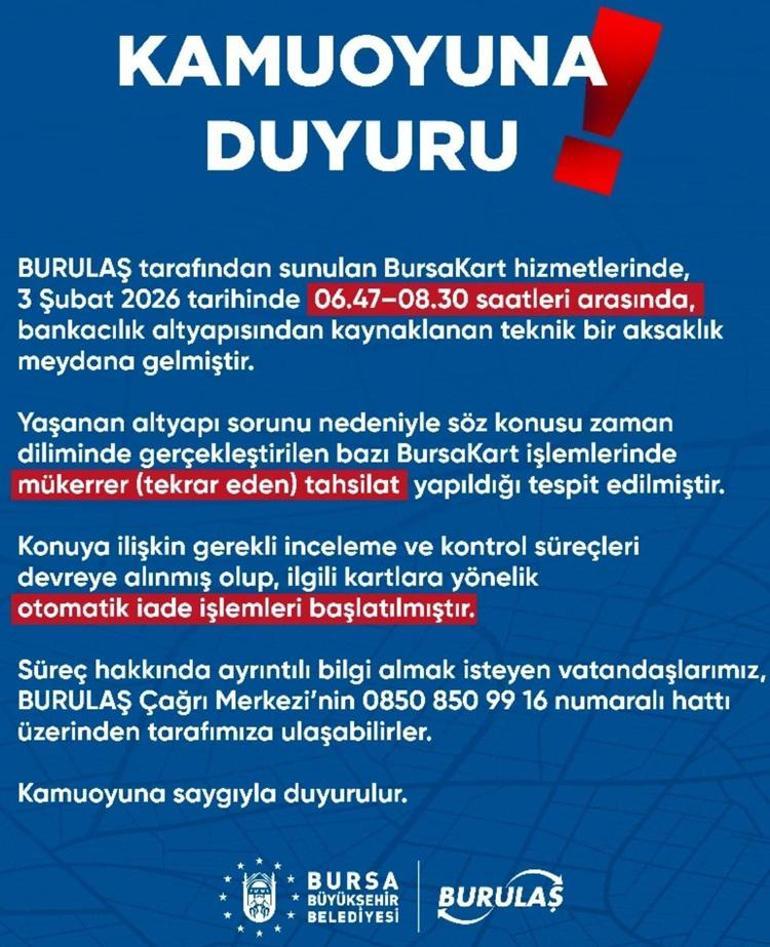 BURULAŞ duyurdu Bursada yaşayan binlerce kişiyi ilgilendiriyor: İade edilecek