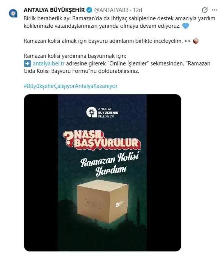 Antalyada ihtiyaç sahiplerine Ramazan müjdesi Başvurular başladı