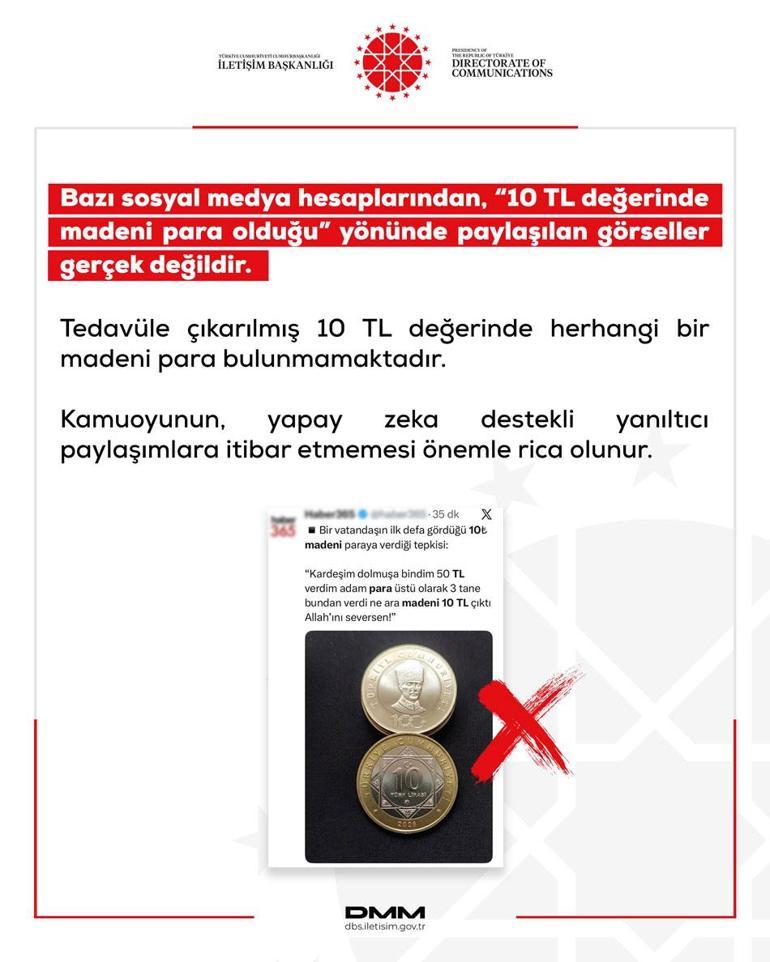Dezenformasyon Mücadele Merkezi’nden madeni 10 TL açıklaması