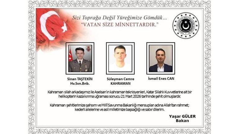 Katardan şehit haberi geldi Düşen helikopterde 1 TSK ve 2 ASELSAN personeli şehit oldu