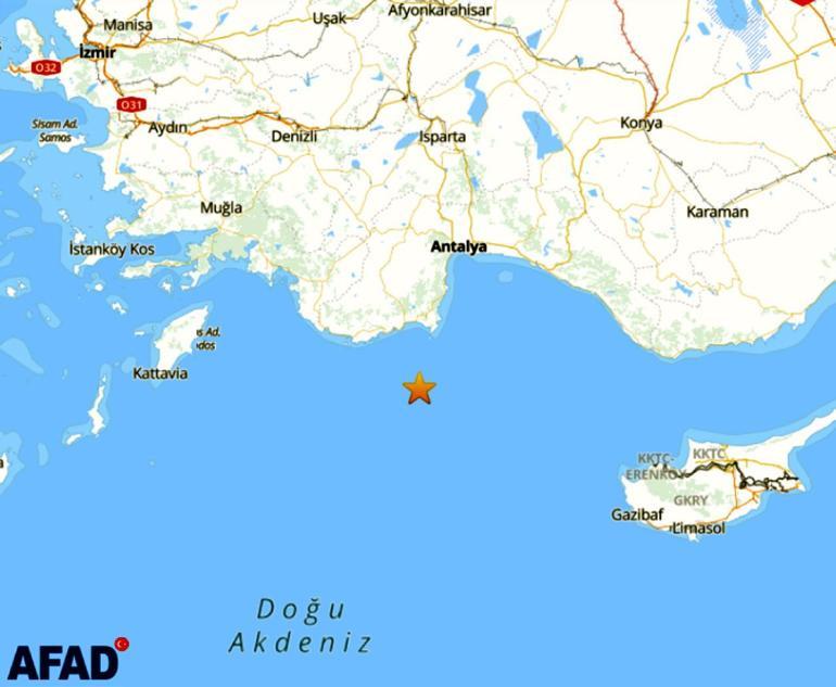 Akdenizde 4,2 büyüklüğünde deprem meydana geldi