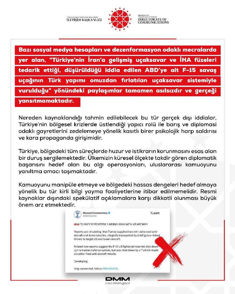 DMM: Türkiyenin İrana gelişmiş uçaksavar ve İHA füzeleri tedarik ettiği iddiaları asılsızdır