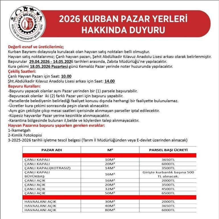 Uşakta Kurban Bayramı öncesi kurban satış yerleri belli oldu