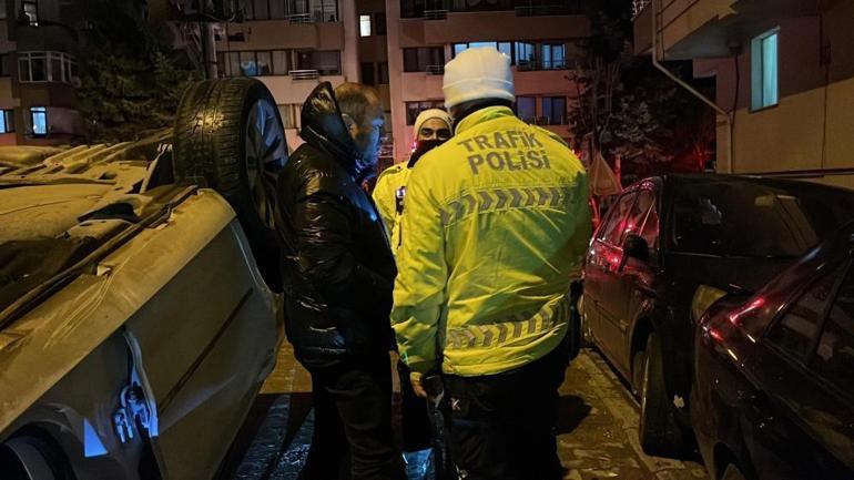 Park halindeki araçlara çarpıp takla attı, alkolmetreye üfleyemedi