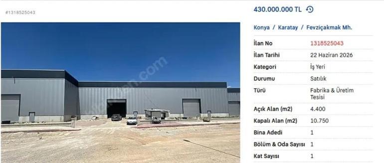 Konyada satışa çıktı: Fabrika için 430 milyon fiyat istendi
