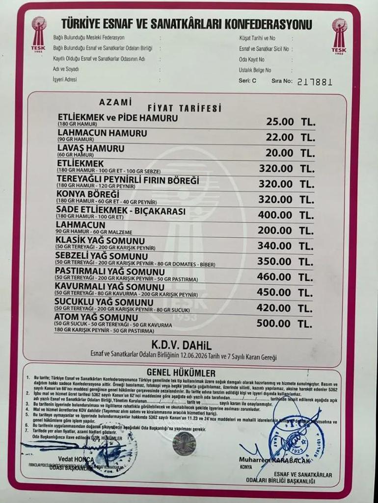 Konyada etliekmek fiyatına zam geldi Tarih verildi, yeni tarife belli oldu
