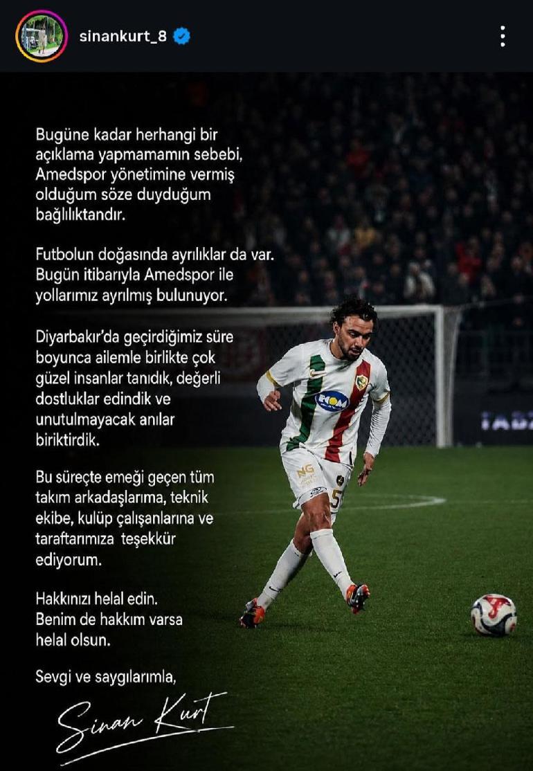 Sinan Kurt Amed Sportif Faaliyetler’den ayrıldığını sanal medyadan duyurdu