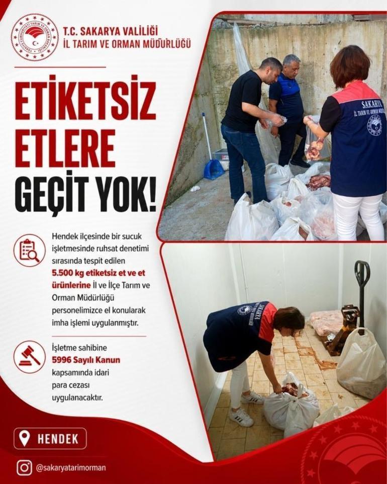 Hendekte bir işletmede 5 buçuk ton etiketsiz et ele geçirildi