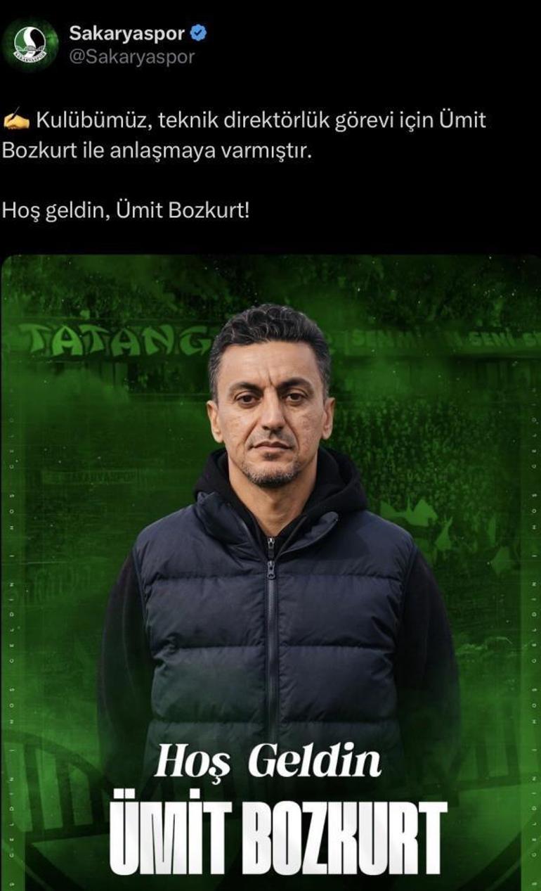 Sakaryasporda teknik direktörlük görevine Ümit Bozkurt getirildi
