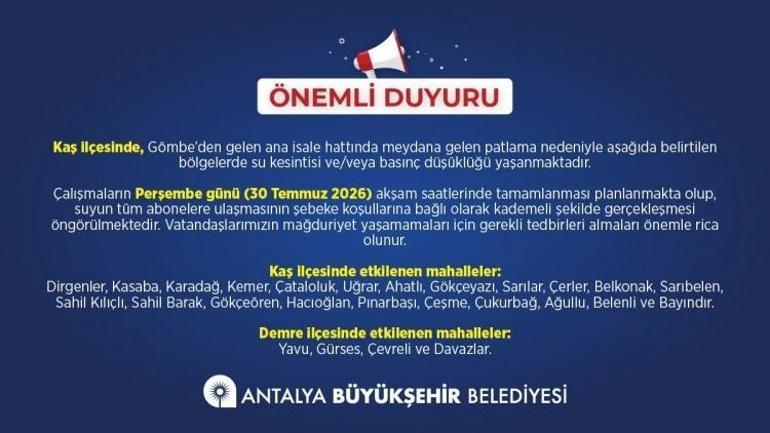 Antalyada dev su kesintisi: 26 mahalle etkilenecek