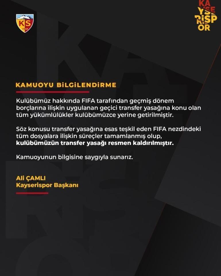 Kayserispora transfer müjdesi Başkan Çamlıdan geldi