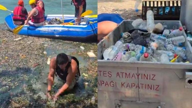 Köprülü Kanyonda yaz mevsiminde çöplüğe döndü: Raftingçiler topladı