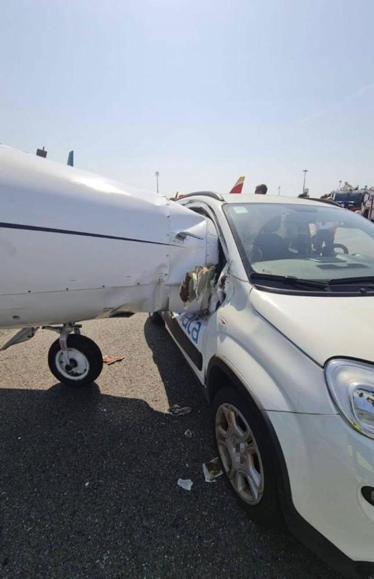 Milano Linate Havalimanı’da pistte ilerleyen özel jete araba çarptı