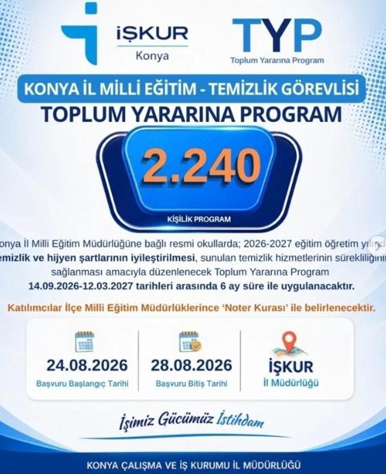 Konyada dev personel alımı: Okullara 2 bin 240 temizlik elemanı alınacak