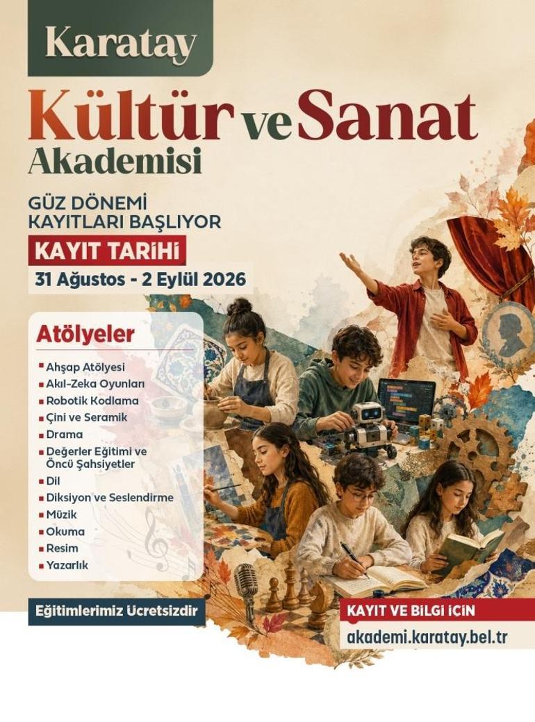 Konya’da çocuklara 12 farklı atölyede ücretsiz eğitim Başvurular başladı