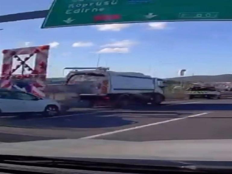 Çekmeköyde sol şeritten kaynak yaptı: Yol işaretleme aracına çarptı