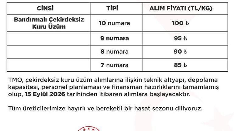 Çekirdeksiz kuru üzüm alım fiyatları belli oldu TMO açıkladı