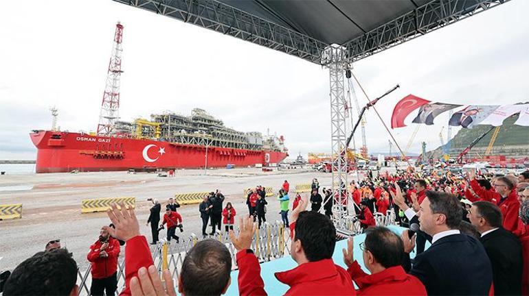 Karadenizin yüzer enerji kalesi Osman Gazi Karadenize uğurlandı Bakan Bayraktar: Yerli gazımız, iki katına çıkarak 8 milyon hanemize girecek