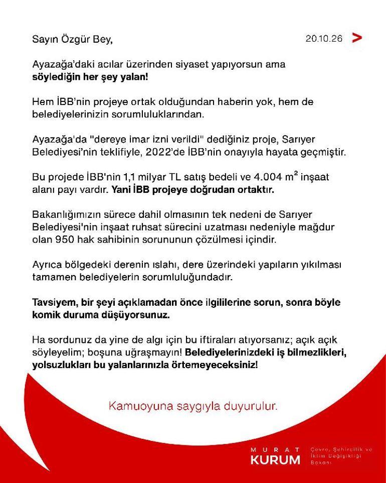 Bakan Kurum, Yeni Parti Genel Başkanı Özelin iddialarını yalanladı