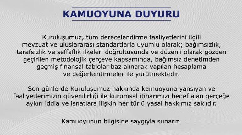 JCR Eurasia Ratingden iddialar hakkında açıklama