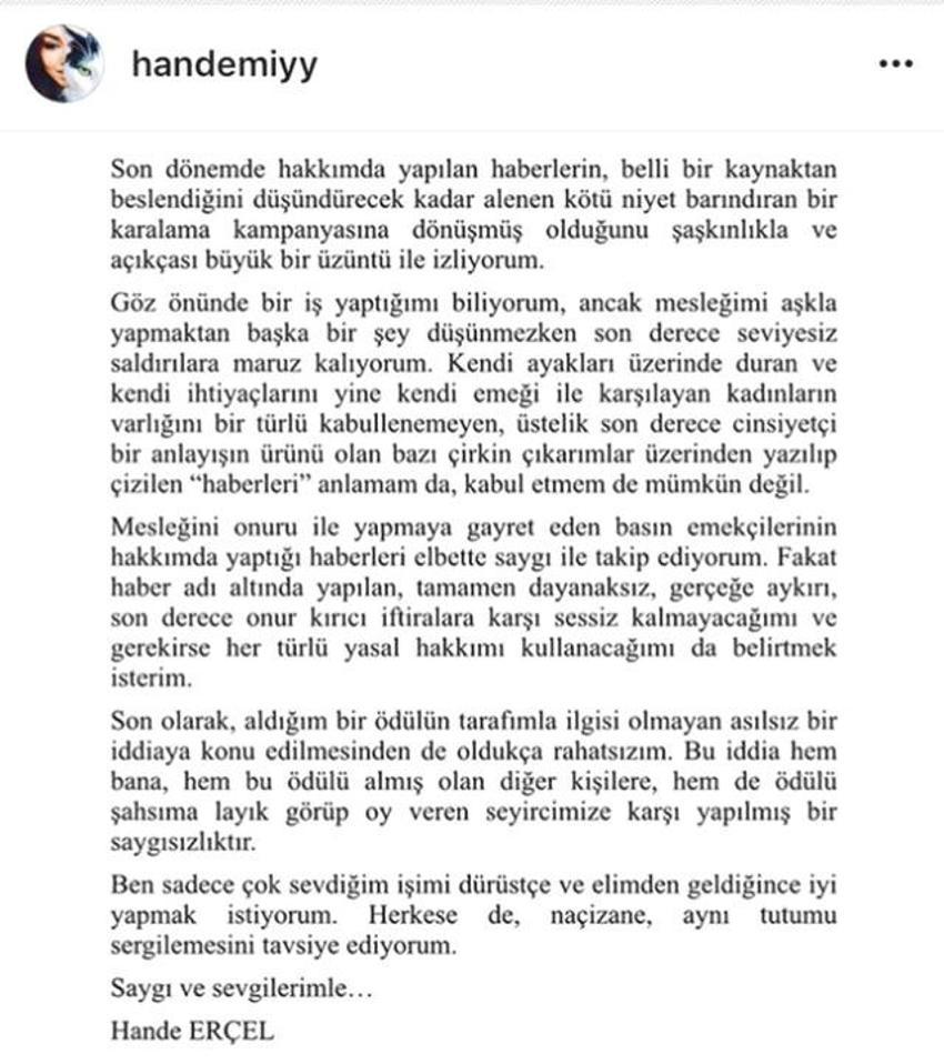 Hande Erçel: Kötü niyetli insanlar var!