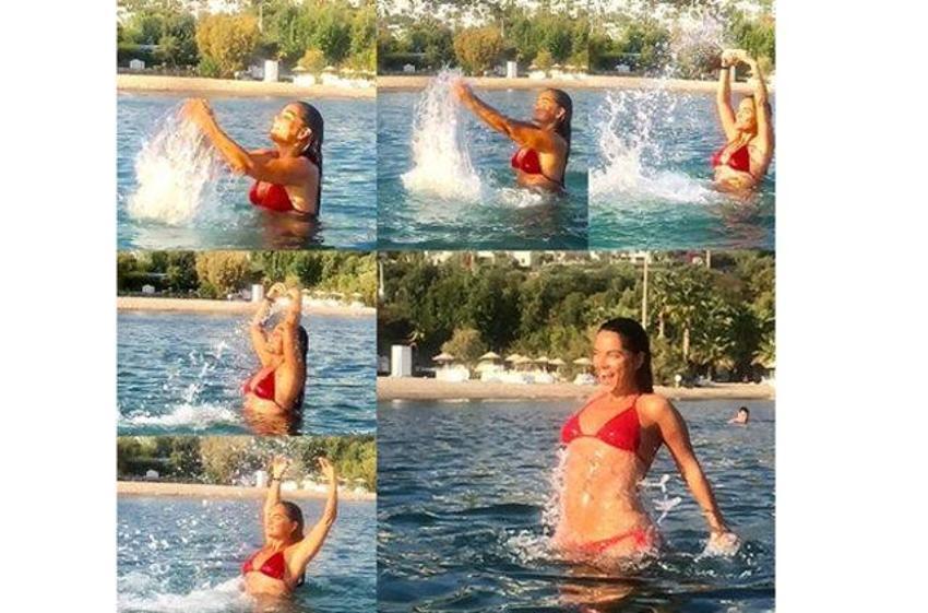 Betül Şahin buz gibi suya daldı!
