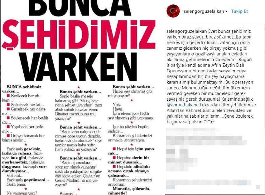 Selen Görgüzel: Zeytin Dalı Operasyonu bitene kadar...