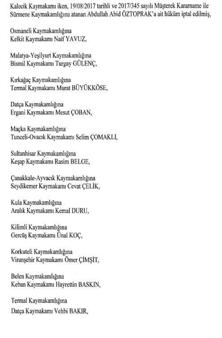 471 mülki idare amirinin görev yeri değişti
