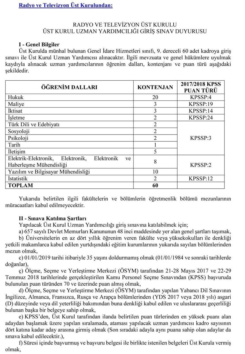 2019’da hangi kurum kaç kişi alacak?